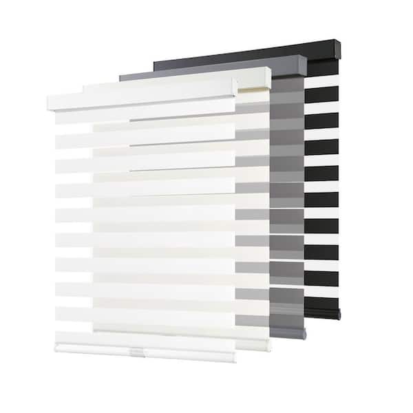 Aosky White Cordless Shades Light Filtering Dual Layer Polyester Zebra Roller Shade-34 in. W x 72 in. L