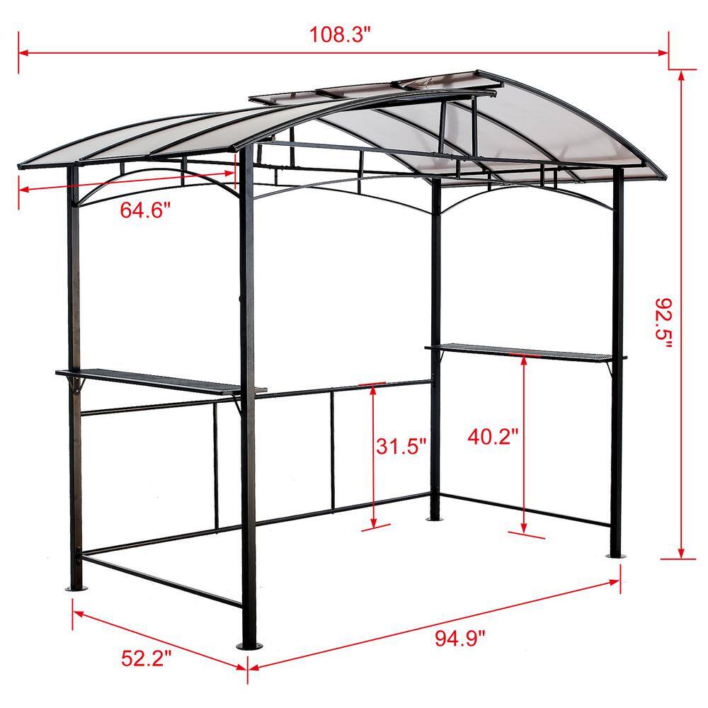 Black Steel Grill Gazebo with Shelves and Hardtop Canopy