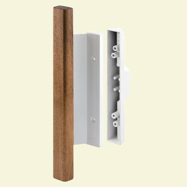 Prime-Line Diecast White, Sliding Door Handle Set with Hard Wood Handle