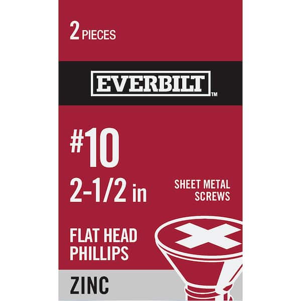 Everbilt #10 x 2-1/2 in. Zinc Plated Phillips Flat Head-sheet Metal Screw (2-Pack)