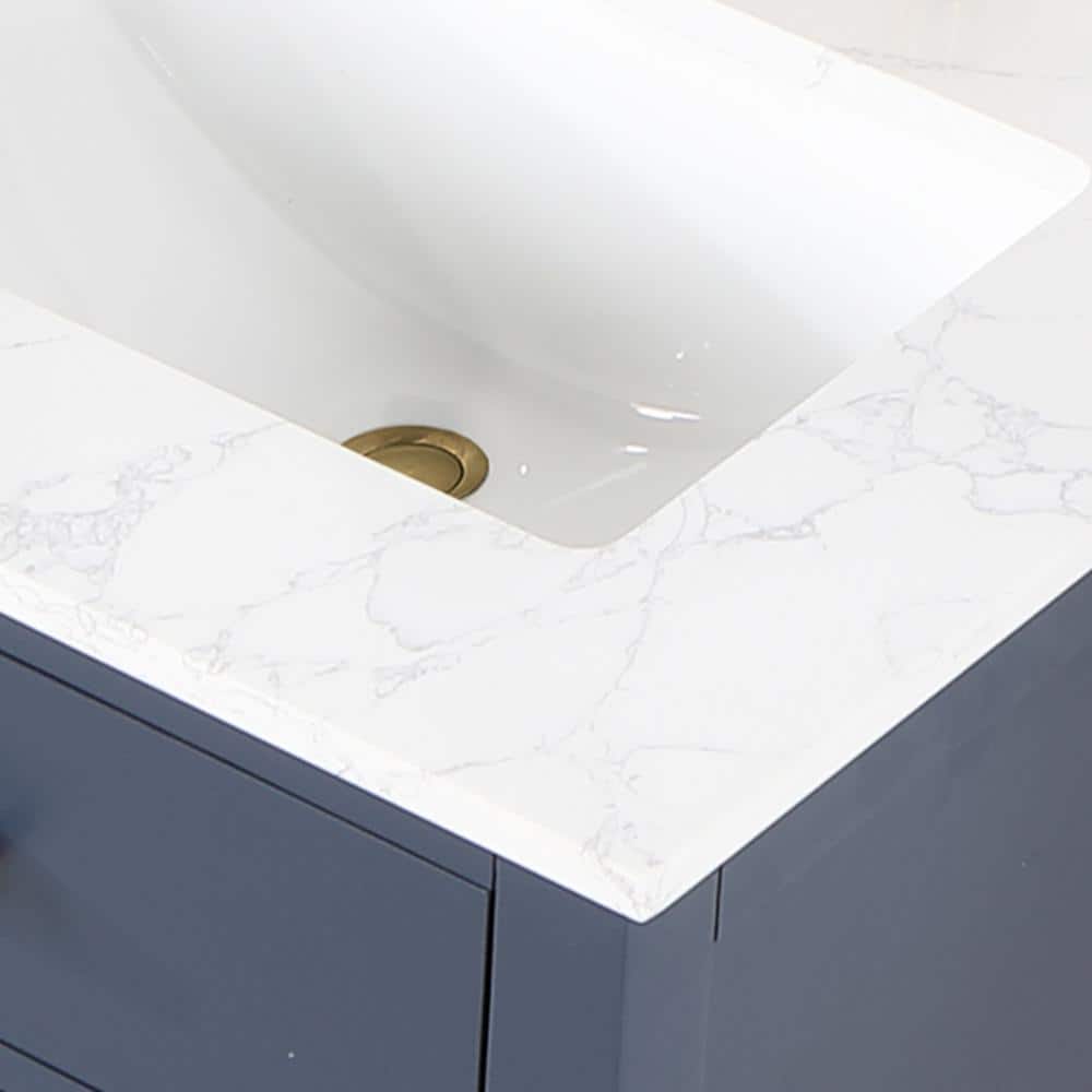 Gavino 60" Royal Blue Wood Vanity with Composite Stone Top and Mirror