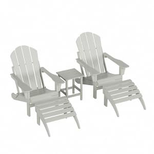 Laguna (5-Piece) Outdoor Patio Classic HDPE Folding Adirondack Chair with Ottoman and Side Table Set in Sand