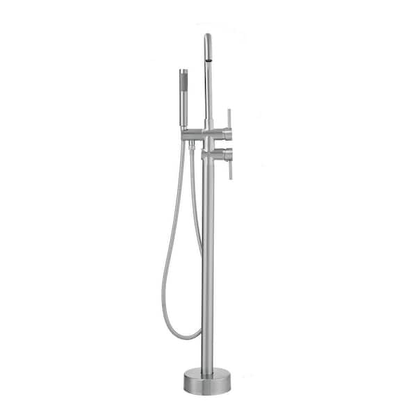 Freestanding Bathtub Faucet, High Pressure Shower Tower with Floor Mount in Silver, Freestanding Tub Filler, Shower