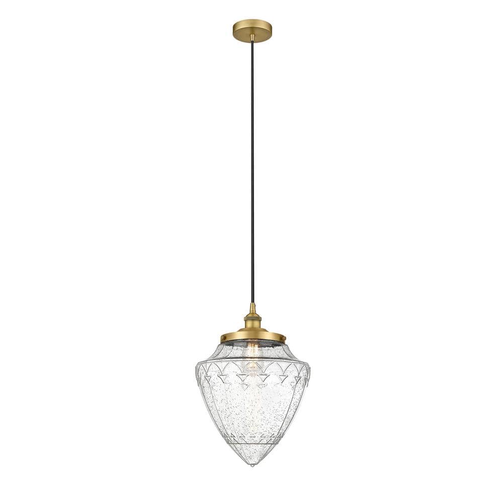Bullet 100-Watt 1-Light Brushed Brass Standard Mini Pendant Light with Seeded Glass Shade, No Bulbs Included price history on PriceWatchPro