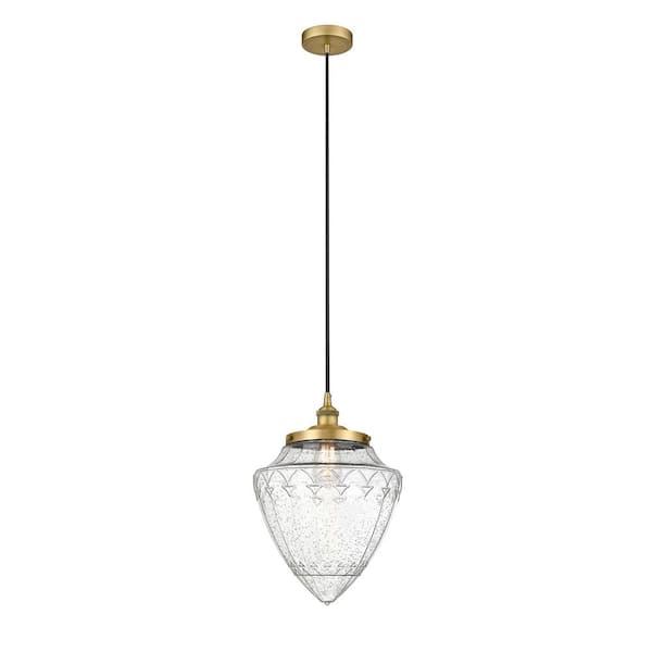 Innovations Bullet 100-Watt 1-Light Brushed Brass Standard Mini Pendant Light with Seeded Glass Shade, No Bulbs Included