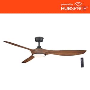 Marlon 66 in. Integrated CCT LED Indoor Natural Iron Smart Ceiling Fan with Light and Remote Control Powered by Hubspace