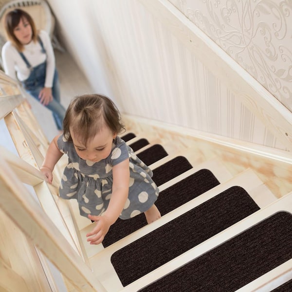 Diego Brown 28 in. x 8.7 in. Solid Non-Slip Rubber Back Stair Tread Cover (Set of 15)