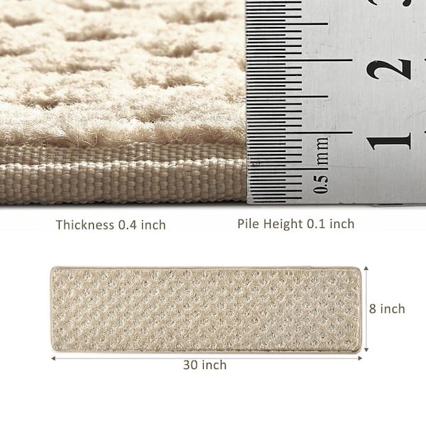 Mini Diamond Trellis Cream Grey 8 in. x 30 in. Carpet Stair Tread Cover Protector Low Pile Mat Rug Tape Free Set of 12