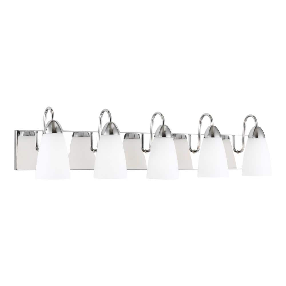 Seville 35 in. 5-Light Chrome Transitional Modern Wall Bathroom Vanity Light with White Etched Glass Shades price history on PriceWatchPro