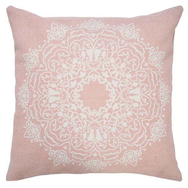 Unbranded Bohemian Light Pink/White Mandala Medallion 20 in. x 20 in. Indoor Throw Pillow