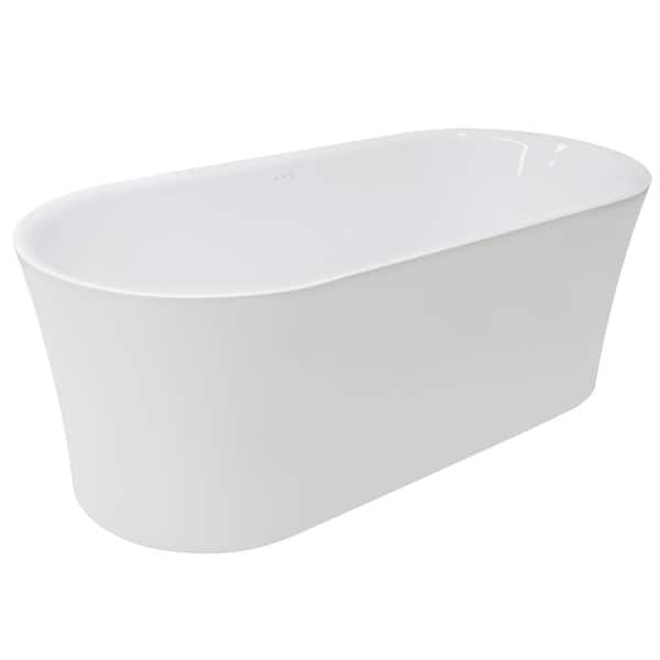 Jericho Series 67 in. x 32 in. Flat Bottom Acrylic Freestanding Air Jetted Bathtub with Center Drain in Glossy White