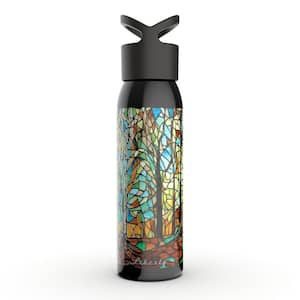 24 oz. Sanctuary Panther Black Reusable Single Wall Aluminum Water Bottle with Threaded Lid