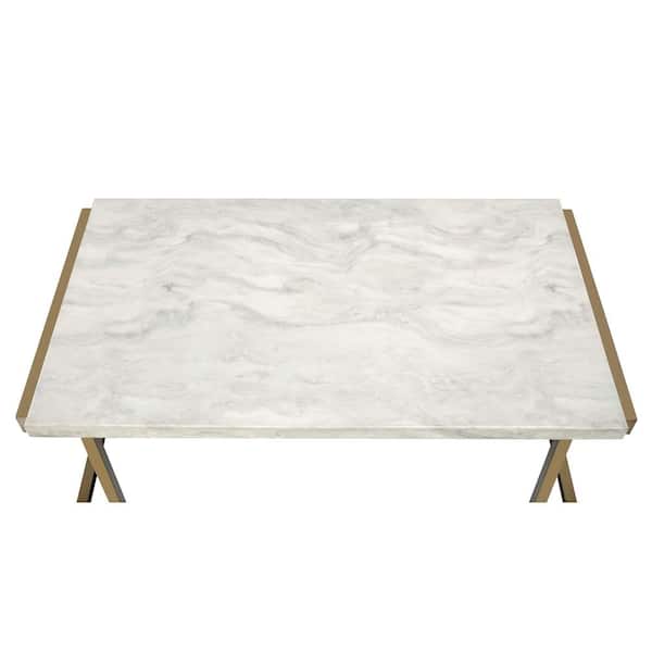 Acme Furniture Boice II 44 in. Faux Marble/Champagne Large Rectangle Wood Coffee Table