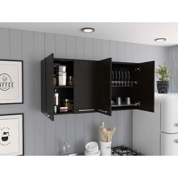 cadeninc Black Bathroom Wall Cabinet with 2 Doors and Adjustable