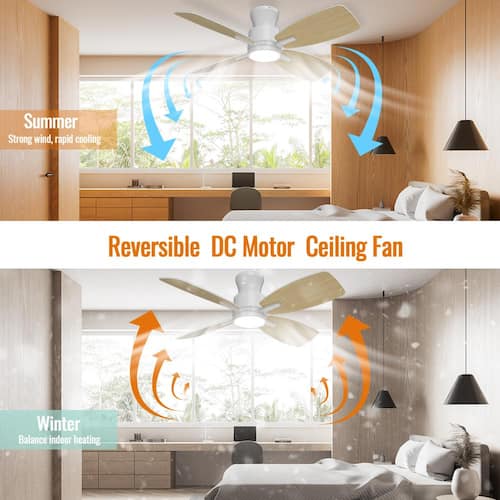 S4 42 in.Indoor White Ceiling Fan with Dimmable LED Light and Bedroom Mood Light, Reversible Quiet DC Motor and 4 Blades Ceiling Fans With Lights