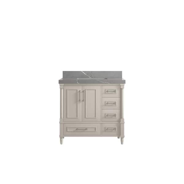 Willow Collections Hudson 36 in. W x 22 in. D x 36 in. H Single Sink Bath Vanity Center in Fine Grain with 2 in. Piatra Gray Qt. Top