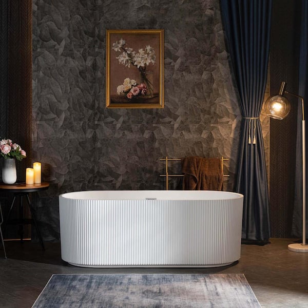 Gee 67 in. x 31.5 in. Acrylic Flat Bottom Soaking Bathtub with Center Drain and Overflow in White with Polished Chrome