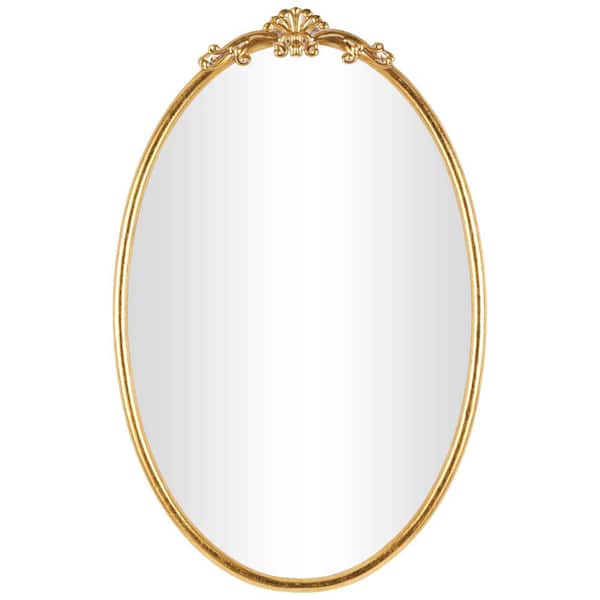 38 in. x 24 in. Ornate Baroque Oval Arched Frameless Gold Wall Mirror