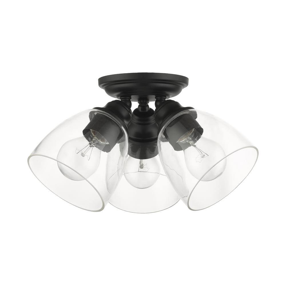 Montgomery Hand-Blown Glass 3-Light Black Flush Mount