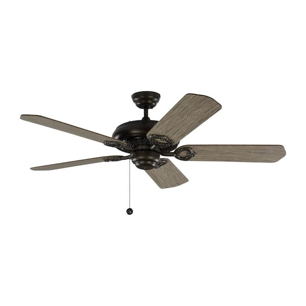 Generation Lighting York 52 in. Indoor Aged Pewter Ceiling Fan with Light Grey Weathered Oak Blades with Pull Chain