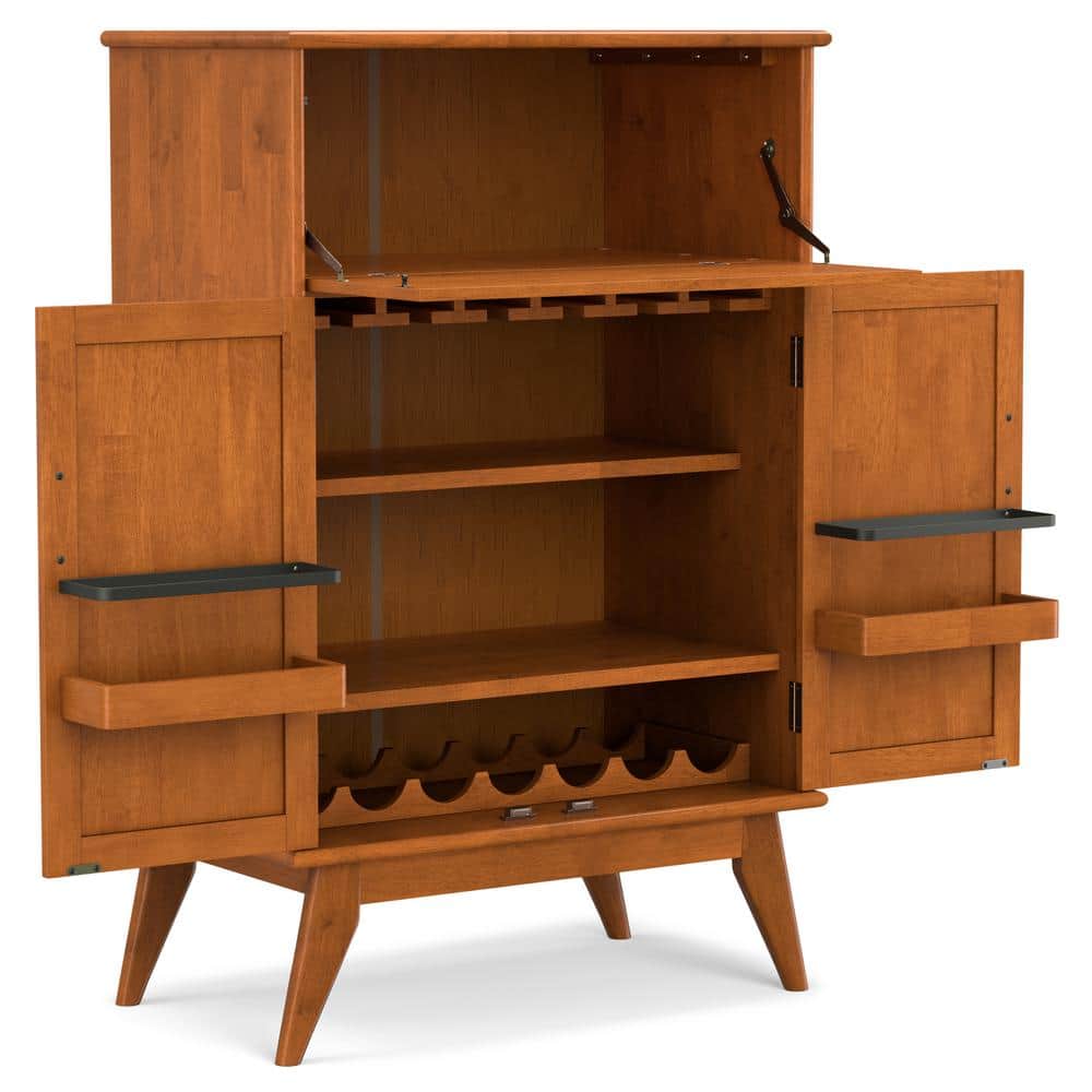 Draper Teak Brown Solid Hardwood Mid-Century Bar Cabinet