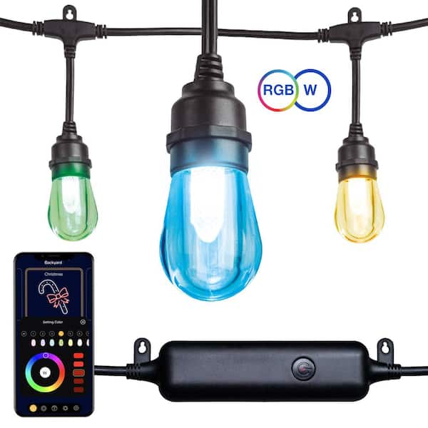 Novolink 12-Light Outdoor 27.42 ft. Smart Plug-in Edison Bulb LED String Light with RGBW Color Changing and Wireless App Control