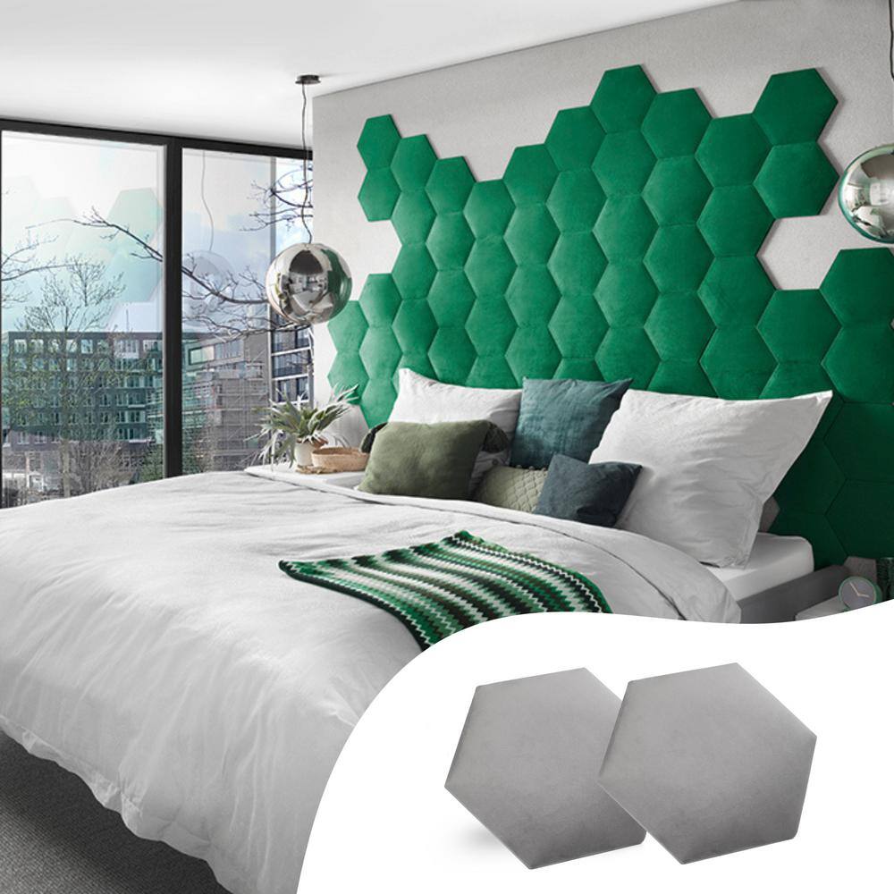 Gray Velvet 3D Hexagon Wall Panels
