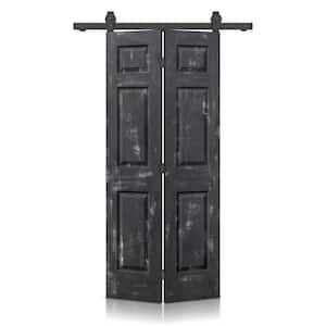 24 in. x 84 in. Hollow Core Vintage Black Stain 6 Panel MDF Composite Bi-Fold Barn Door with Sliding Hardware Kit
