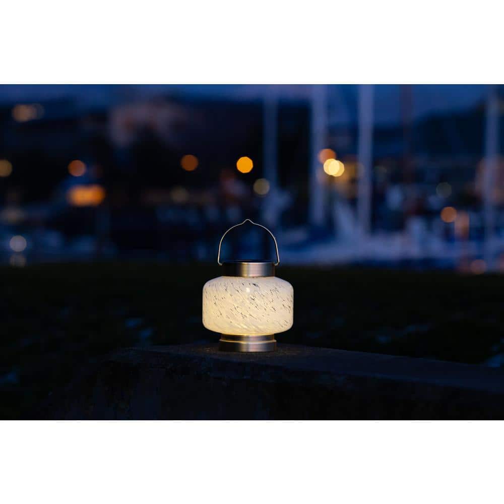 5.5'' White Glass Solar LED Outdoor Lantern