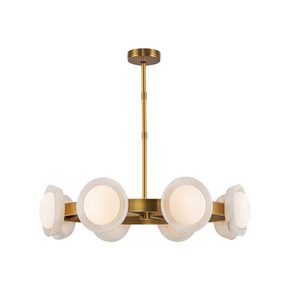 Alonso Vintage Brass and Alabaster LED Chandelier