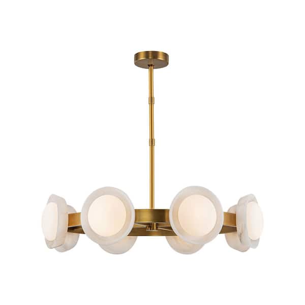 ALORA Alonso 37 in. 1-Light 30-Watt Vintage Brass/Alabaster Integrated LED Chandelier