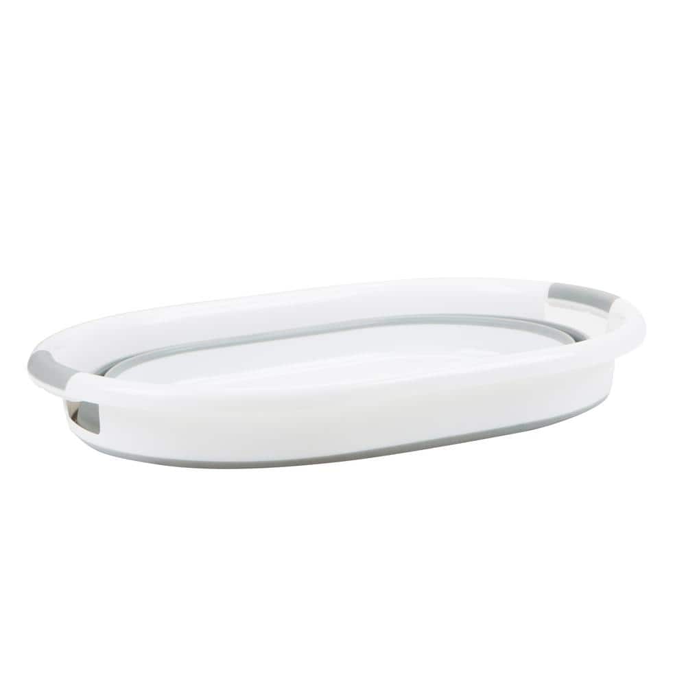 Simplify Large White and Gray Collapsible Plastic Laundry Basket