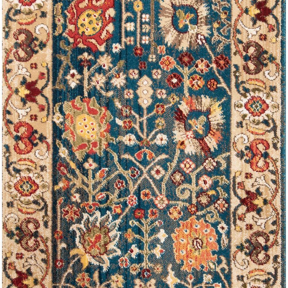 Blue and Tan Floral Synthetic Runner Rug, 2'6" x 8'