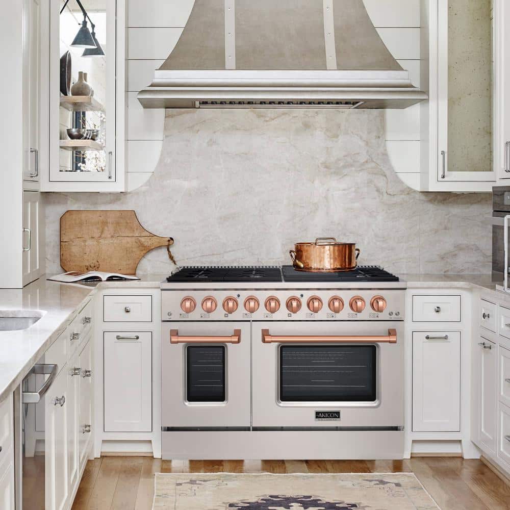 Akicon 48" Stainless Steel and Copper 8-Burner Gas Range with Convection Oven