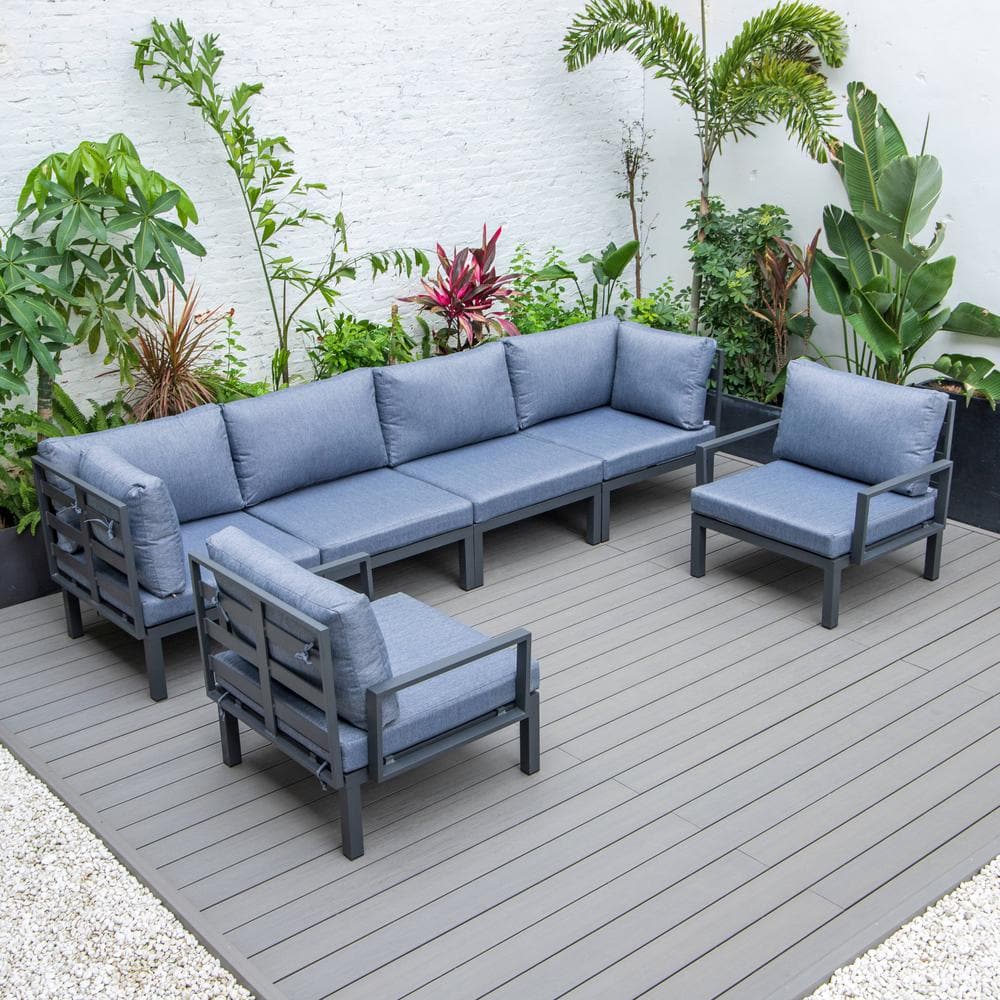 Hamilton Charcoal Blue Aluminum 6-Piece Modular Outdoor Patio Sectional Set