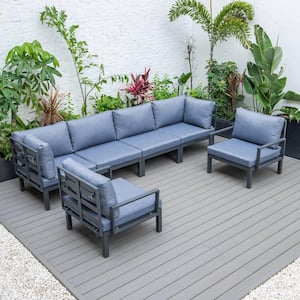 Hamilton 7-Piece Aluminum Modular Outdoor Patio Conversation Sectional Set with Cushions for Charcoal Blue Patio & Lawn