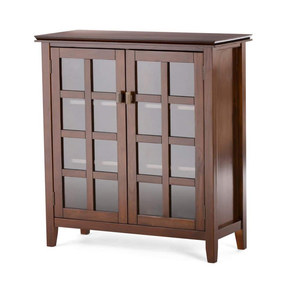 Russet Brown Solid Wood Medium Storage Cabinet with Glass Doors