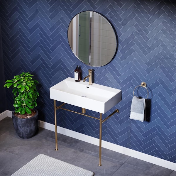Swiss Madison Claire 30 in. Ceramic White Console Sink Basin Gold Legs