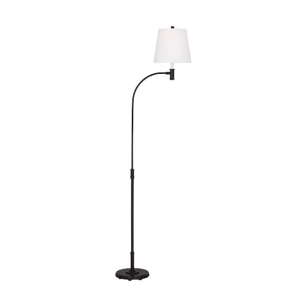 Generation Lighting Belmont 10.25 in. W x 71.125 in. H 1-Light Aged Iron Dimmable Task Standard Floor Lamp with White Linen Fabric Shade