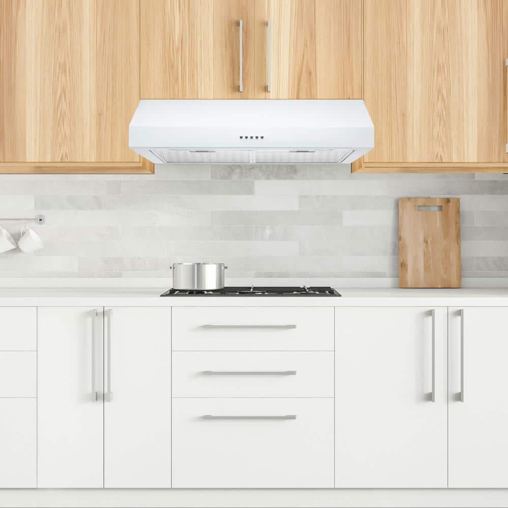 30" White Stainless Steel Under Cabinet Range Hood