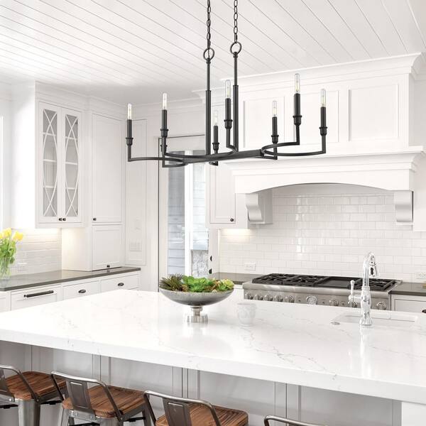 Golden Lighting - Ellyn 8-Light Matte Black Starburst Linear Pendant Light