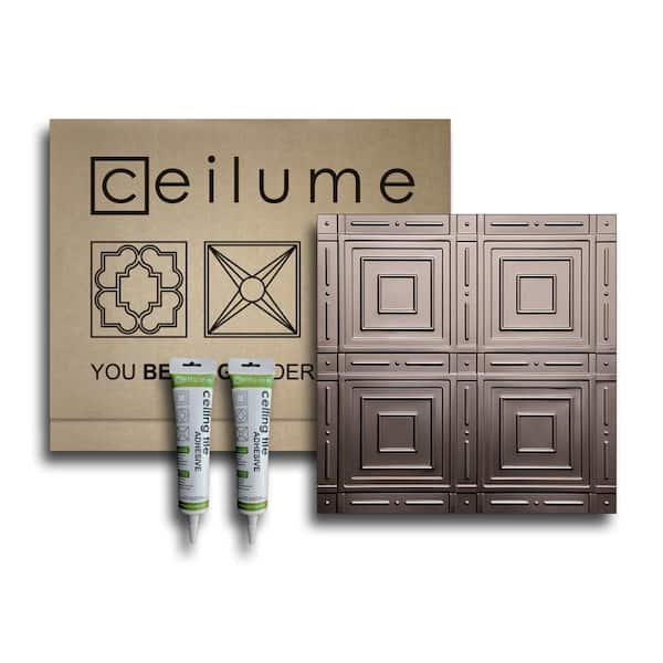 Ceilume Nantucket 2 ft. x 2 ft. Glue Up Vinyl Ceiling Tile and Backsplash Kit in Faux Tin (21 sq. ft./case)