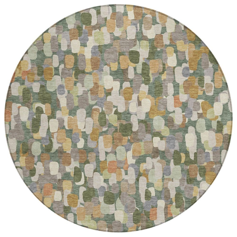Chantille Machine Washable Indoor/Outdoor Abstract ACN2451 Basil 8 ft. x 8 ft. Round Rug price history on PriceWatchPro
