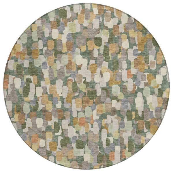 Chantille Machine Washable Indoor/Outdoor Abstract ACN2451 Basil 8 ft. x 8 ft. Round Rug