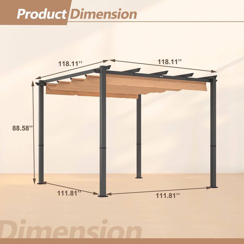 Khaki 10x10 Steel Patio Pergola with Retractable Canopy
