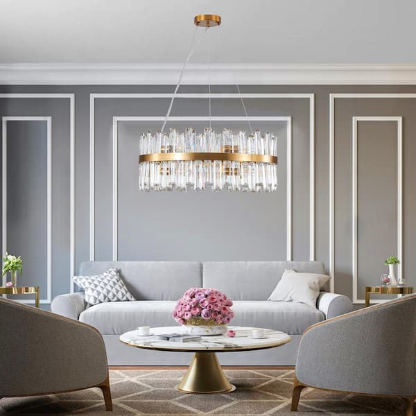Sunpez 23.6 in. W 12-Light Gold Crystal Chandeliers Modern LED