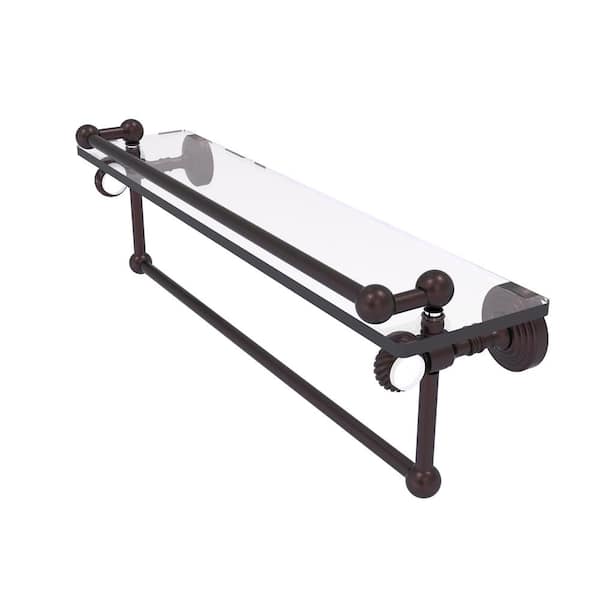 Allied Brass Pacific Grove 22 in. W x 6.8  in. H x 5.5 D Glass Rectangular Shelf in Antique Bronze with Towel Bar and Twist Accents