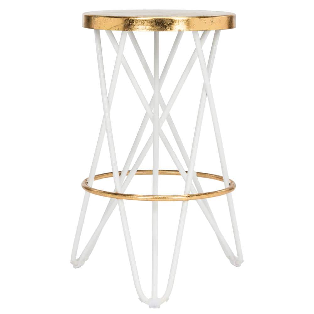 White and Gold Leaf Mid-Century Modern Counter Stool