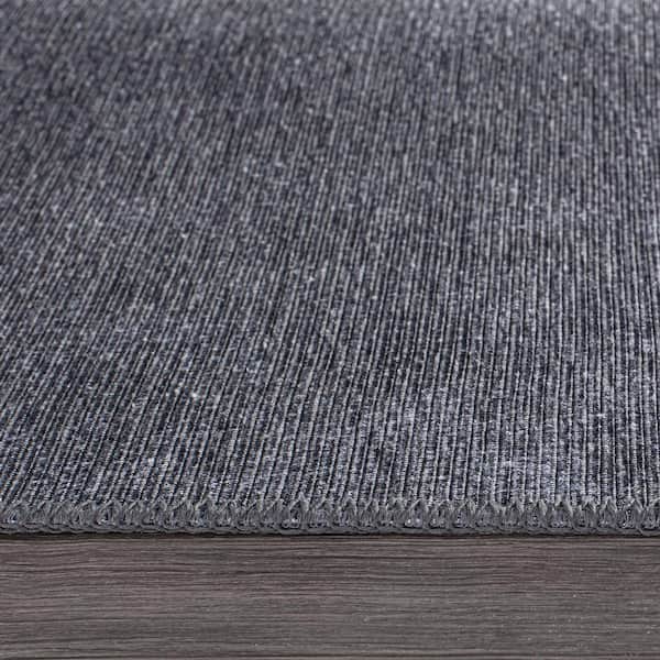 Contemporary Solid Machine Washable 2'6"x10' Dark Gray Runner Rug