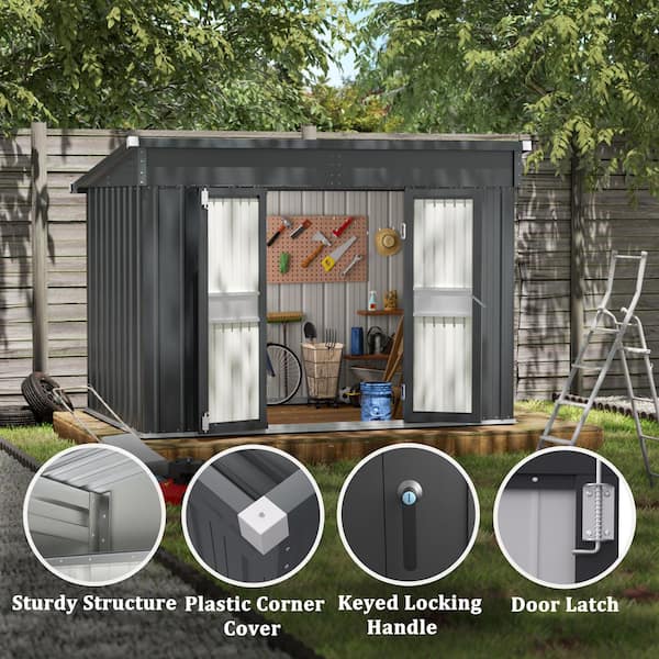 10 ft. W x 6 ft. D Metal Shed Outdoor Storage Shed 60 sq. ft., Gray